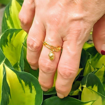 Tiny Acorn Expandable Charm Ring - Gold