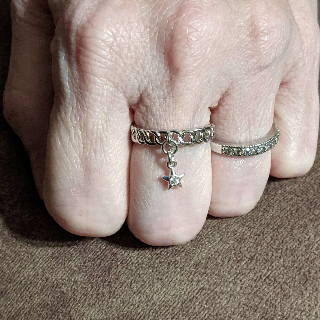 Sterling Silver Chain Link Star Charm Ring
