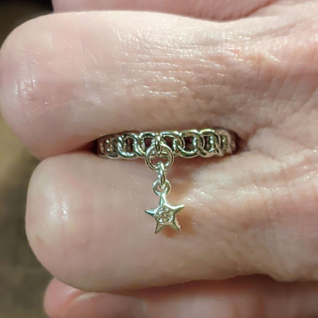 Sterling Silver Chain Link Star Charm Ring