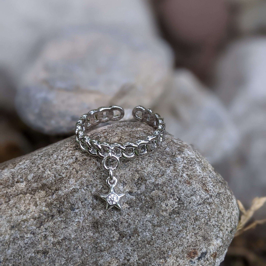 Sterling Silver Chain Link Star Charm Ring