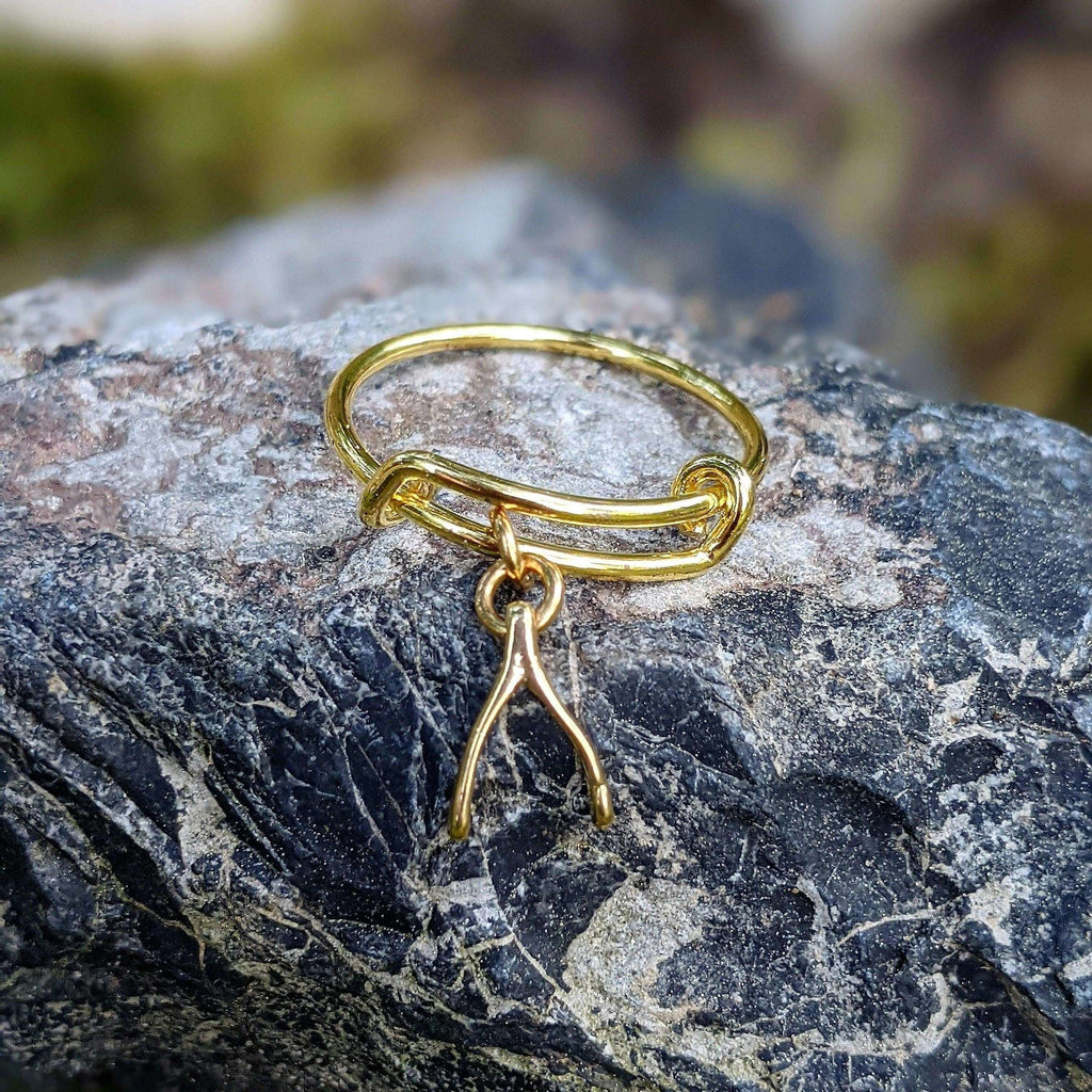 Gold Wishbone Expandable Charm Ring