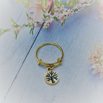 Tree of Life Expandable Charm Ring - Gold