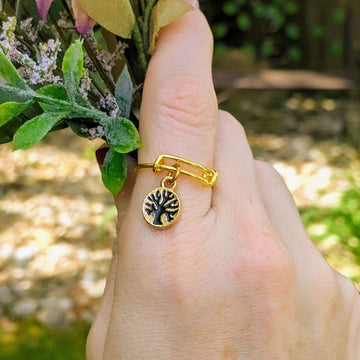 Tree of Life Expandable Charm Ring - Gold