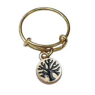 Tree of Life Expandable Charm Ring - Gold