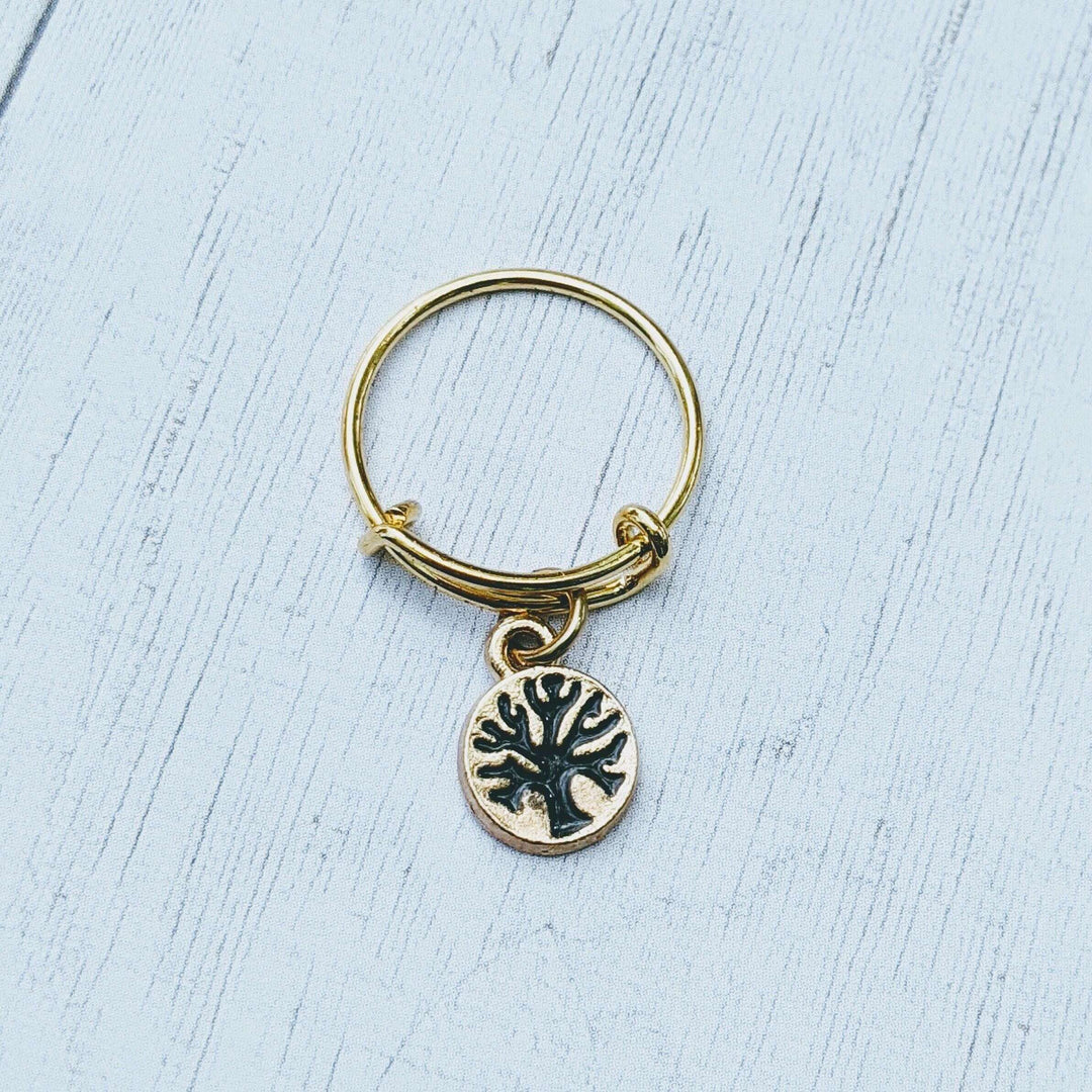 Tree of Life Expandable Charm Ring - Gold