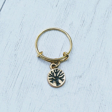 Tree of Life Expandable Charm Ring - Gold
