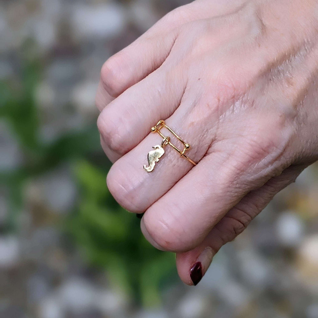 Gold Seahorse Dangle Adjustable Charm Ring
