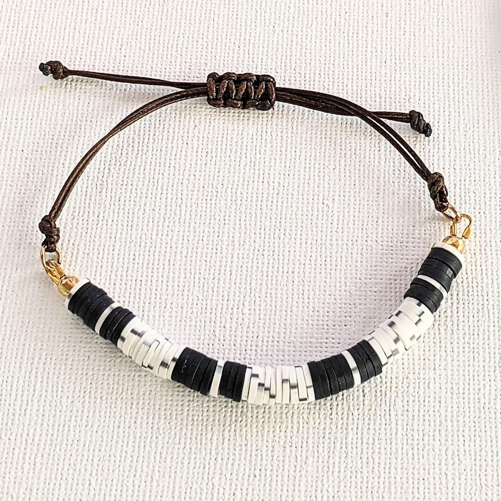 Heishi Polymer Clay adjustable Beaded Waxed Cord Bracelet
