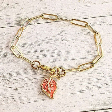 Autumn Leaf Gold Paperclip Chain Bracelet