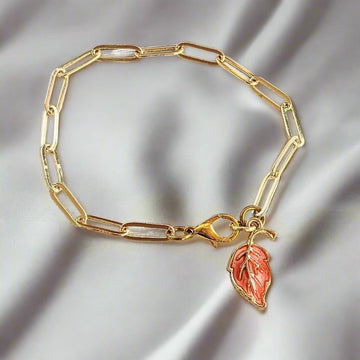 Autumn Leaf Gold Paperclip Chain Bracelet