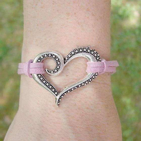 Faux Suede Fancy Heart Bracelet,Gift for her