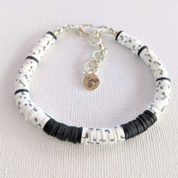 Black, Salt & Pepper Heishi Clay Disc Bracelet