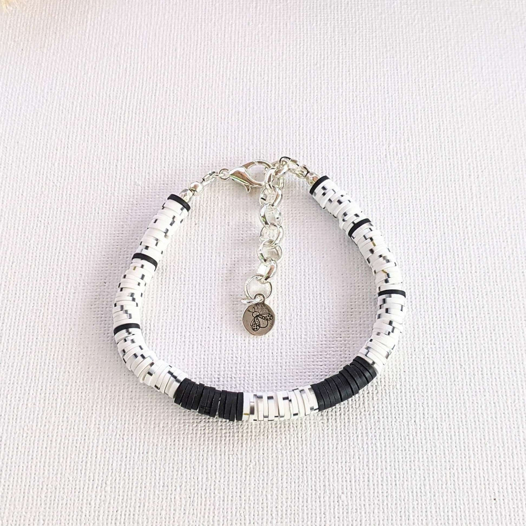 Black, Salt & Pepper Heishi Clay Disc Bracelet