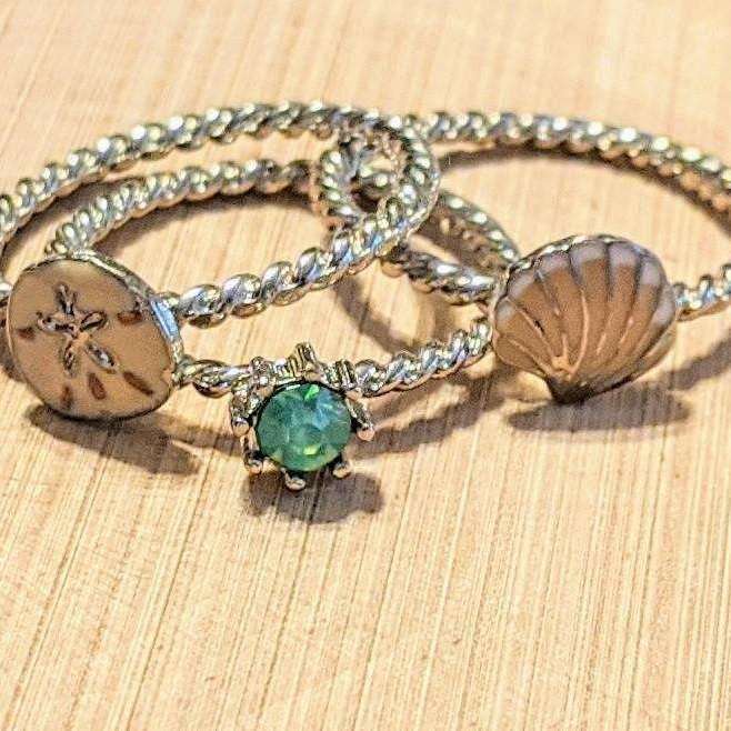 Seashells and Sparkles Stacking Ring Set- Size 8