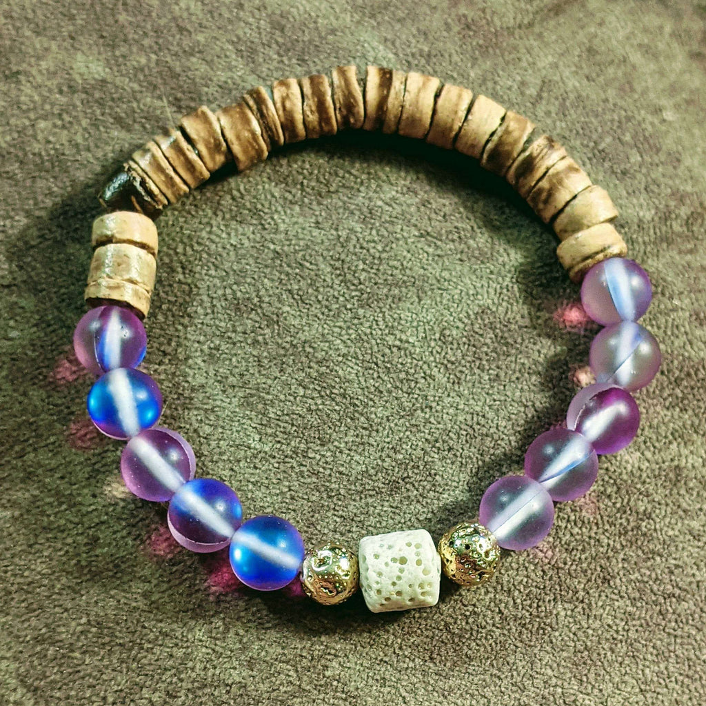Iridescent Purple Mystic Aura Quartz Gemstone Diffuser bracelet