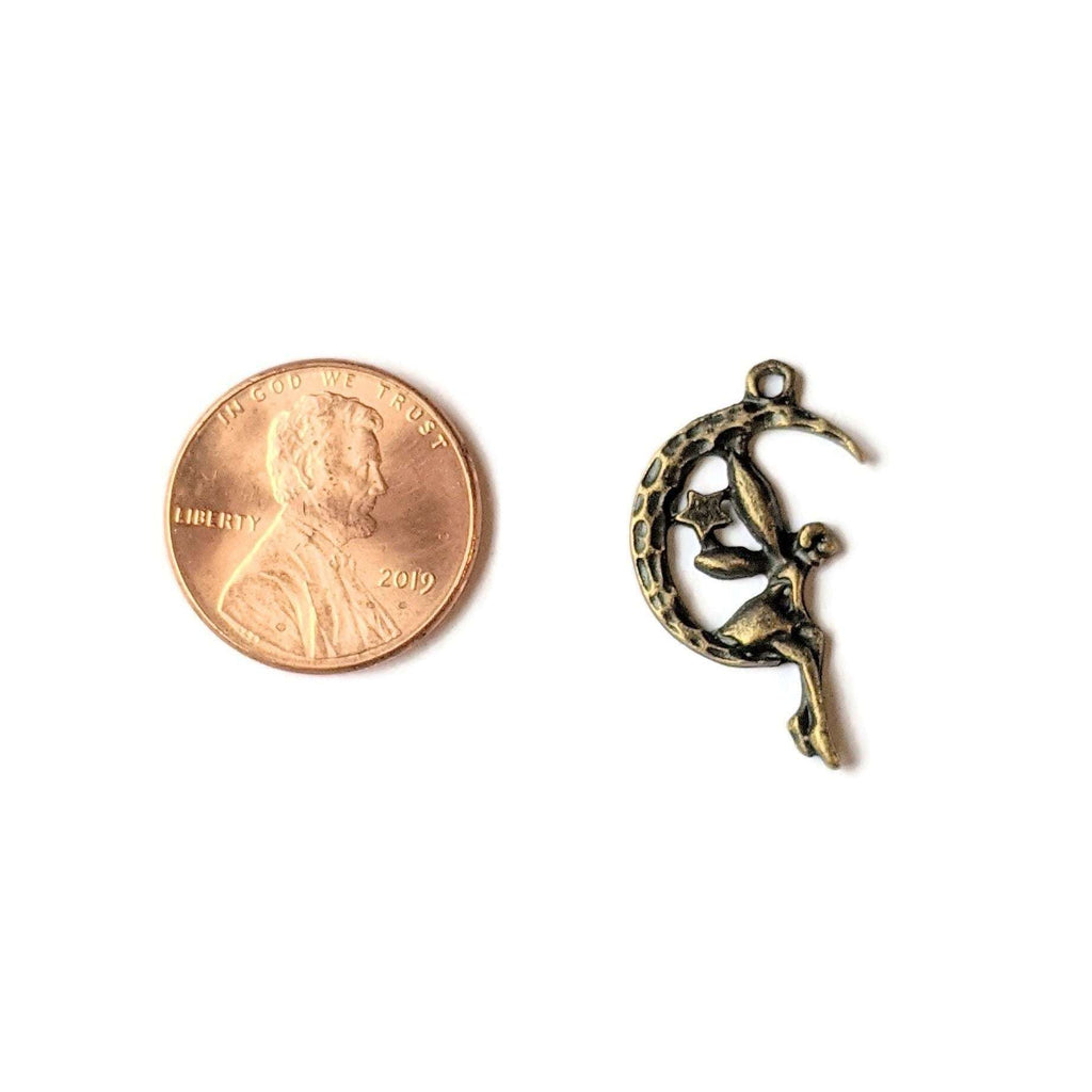 Antique Bronze Fairy on a Crescent Moon Charm