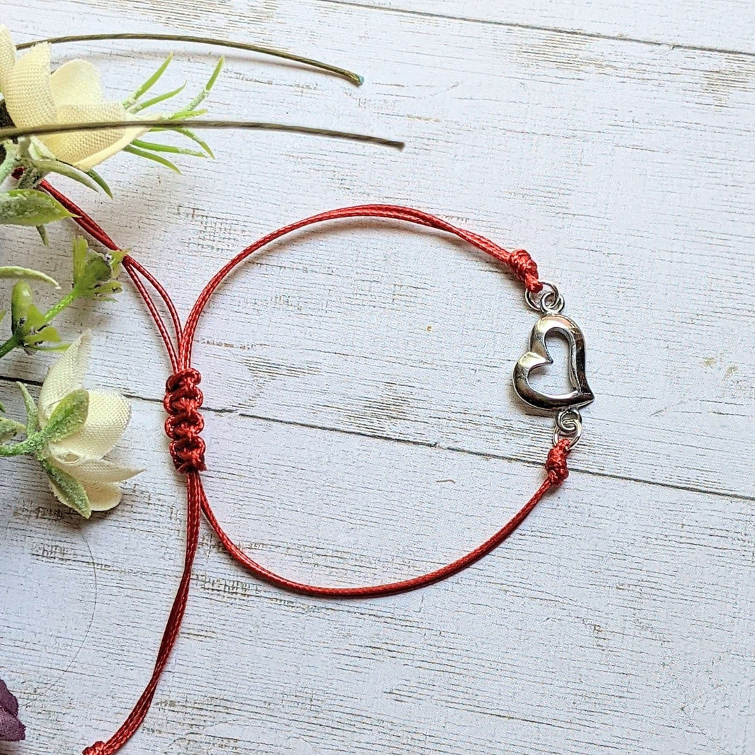 Slanted Heart Waxed Cord surfer Bracelet