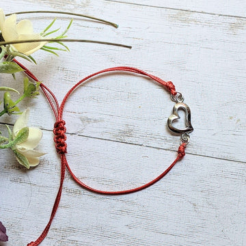 Slanted Heart Waxed Cord surfer Bracelet