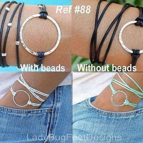 Boho LEATHER Beaded Wrap Infinity Circle Bracelet