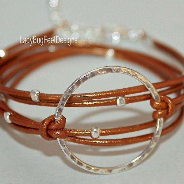 Boho LEATHER Beaded Wrap Infinity Circle Bracelet