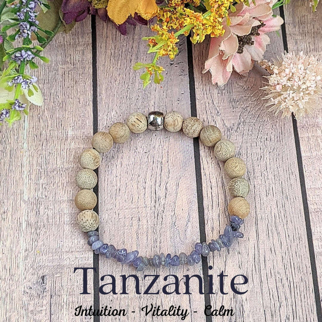 Tanzanite Gemstone Chip Diffuser Bracelet- Intuition Bracelet-DECEMBER BIRTHSTONE