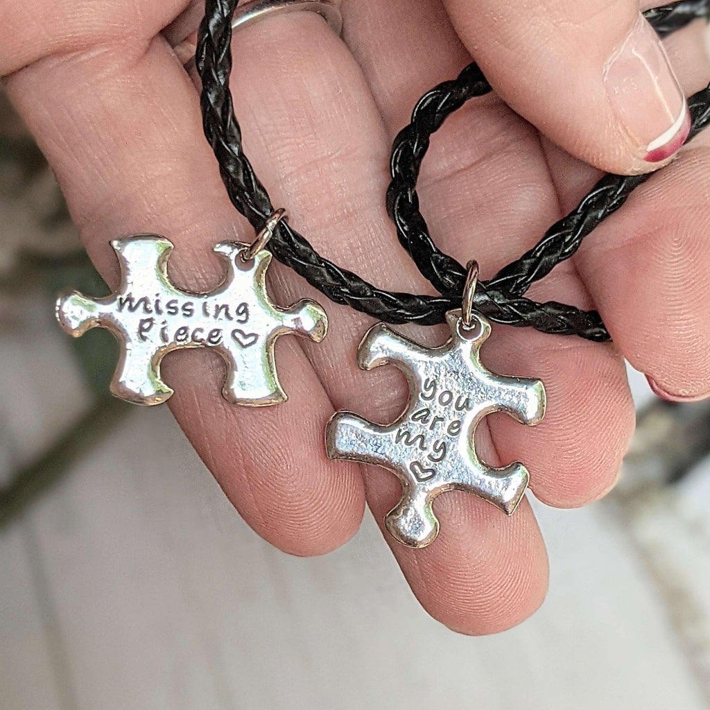 You are My Missing Piece faux leather Necklace Set, 22 inches