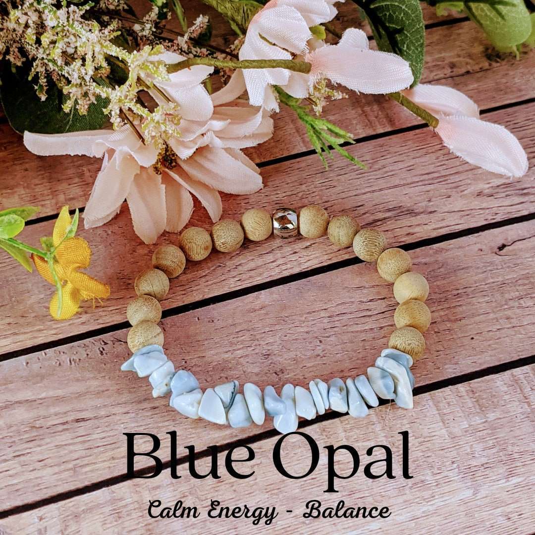 Blue Opal Gemstone Chip Diffuser Bracelet- Creativity Bracelet-OCTOBER BIRTHSTONE