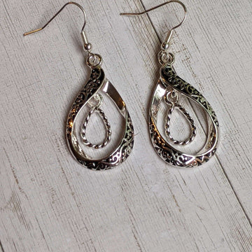 Double Tear Drop Ornate Dangle Earrings