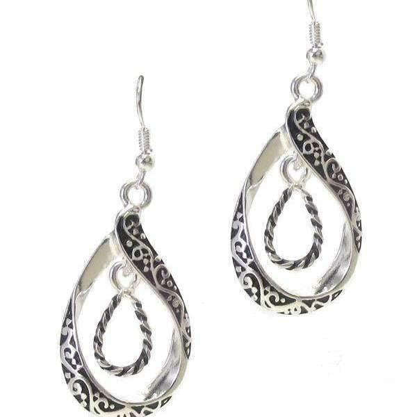 Double Tear Drop Ornate Dangle Earrings
