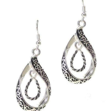 Double Tear Drop Ornate Dangle Earrings