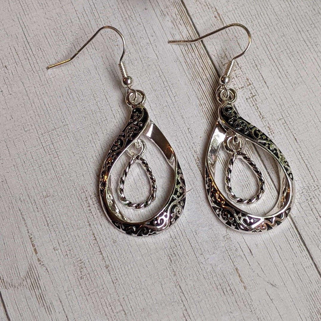 Double Tear Drop Ornate Dangle Earrings