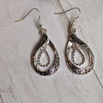 Double Tear Drop Ornate Dangle Earrings