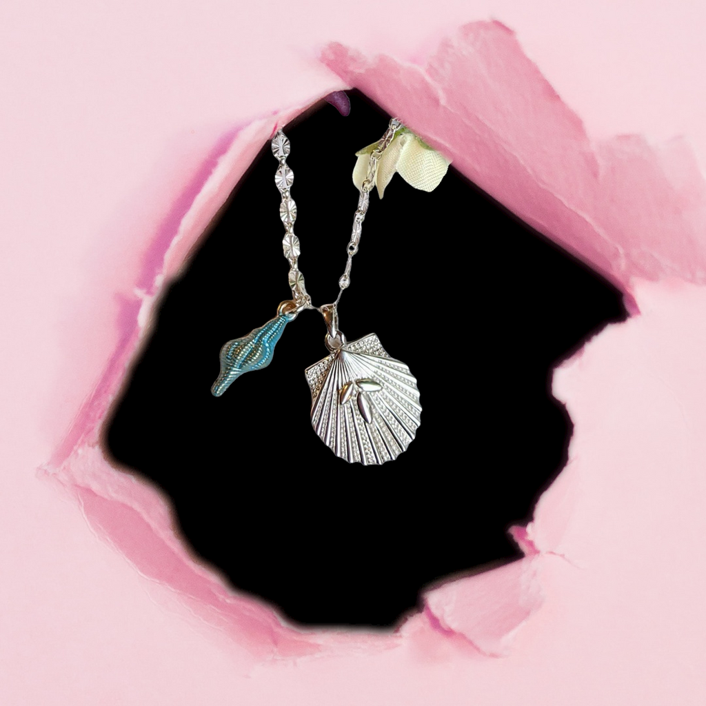 Scallop Beach Shell Sterling Necklace / Earring Set, 20 inch