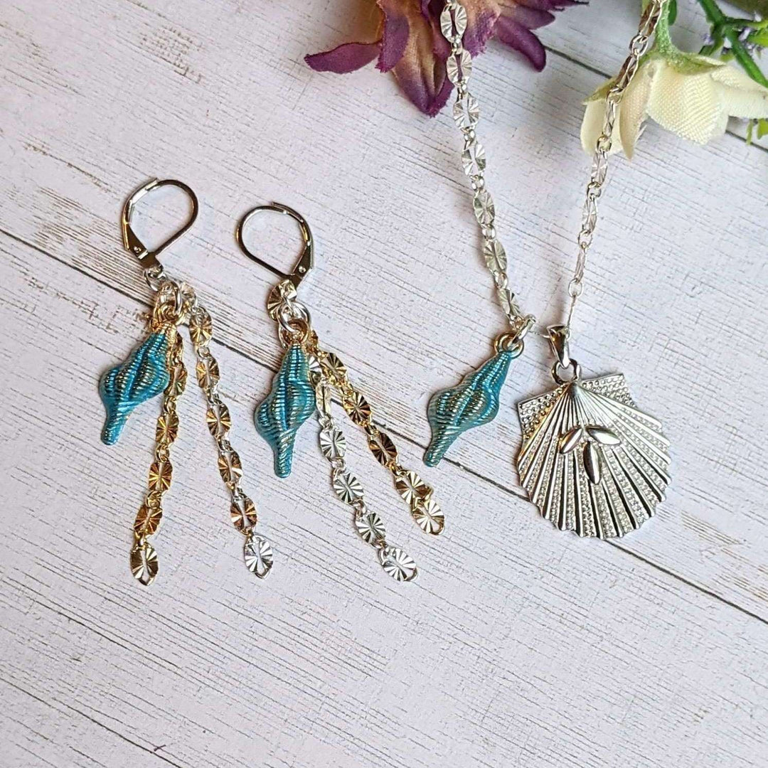 Scallop Beach Shell Necklace / Earring Set, Sterling Silver - 20 inch