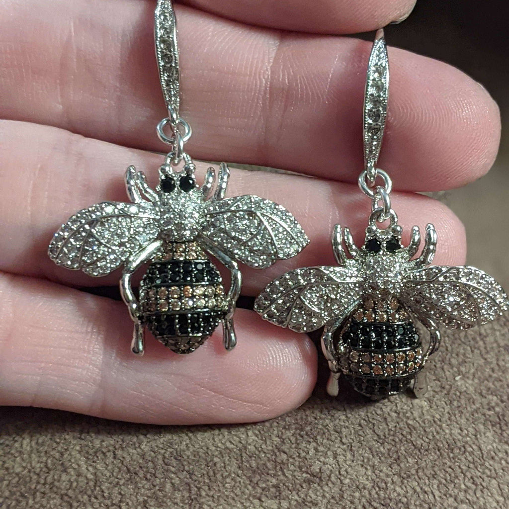 Rhinestone Honey Bee Sterling Silver Earrings