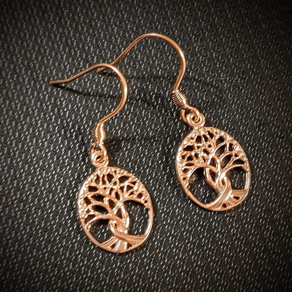 Tree of Life Rose Gold necklace earrings set,18 inch