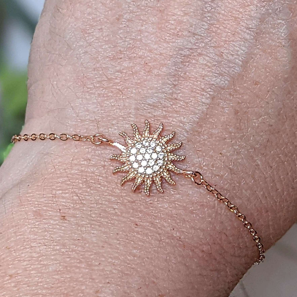 CZ Diamond Starburst Sun Rose Gold Chain Bracelet