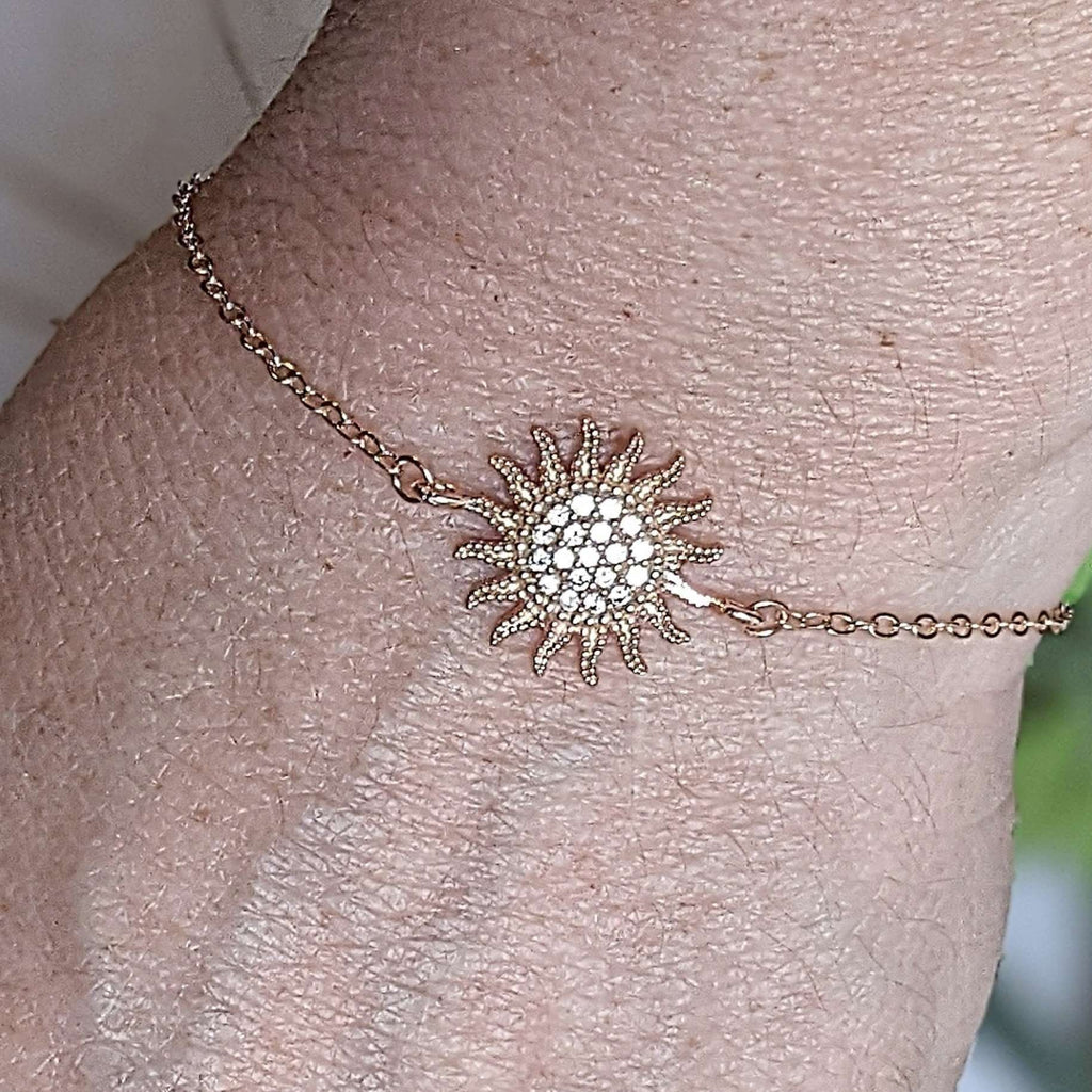 CZ Diamond Starburst Sun Rose Gold Chain Bracelet
