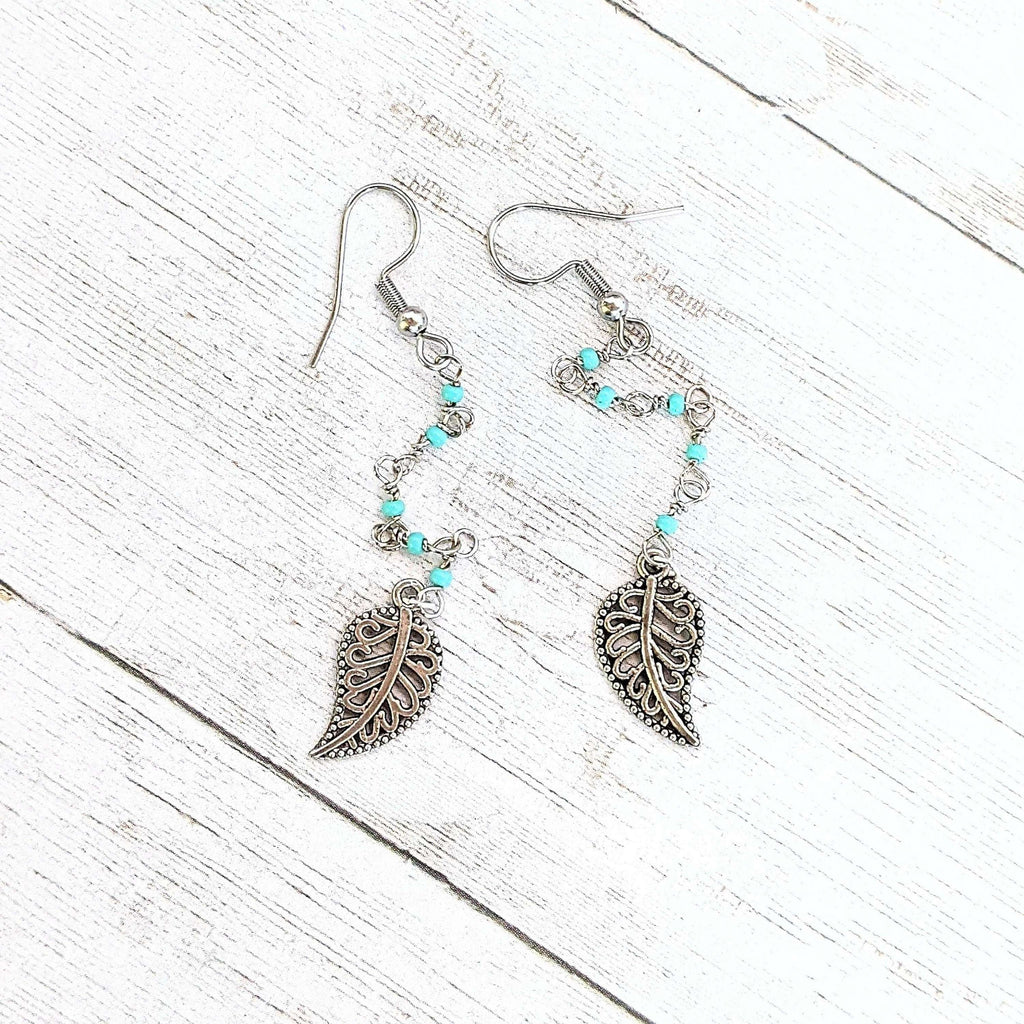 Fancy Leaf turquoise dangle earrings