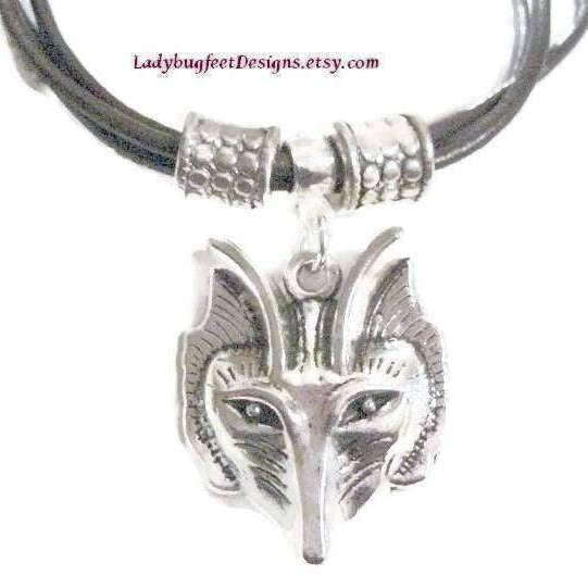Wolf Pendant triple strung leather necklace, approx 22 inches, Unisex