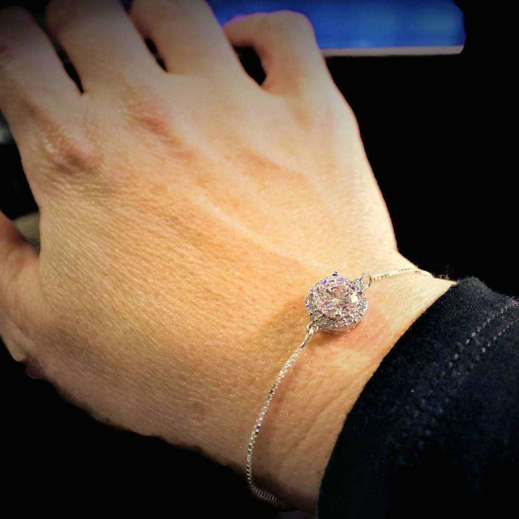 CZ Diamond Halo adjustable Bracelet/Earring Set-APRIL Birthstone-Wedding Jewelry