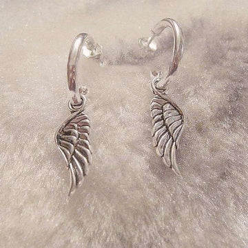 ANGEL Wing Sterling Hoop Earrings, Hoop Drop