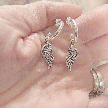 ANGEL Wing Sterling Hoop Earrings, Hoop Drop