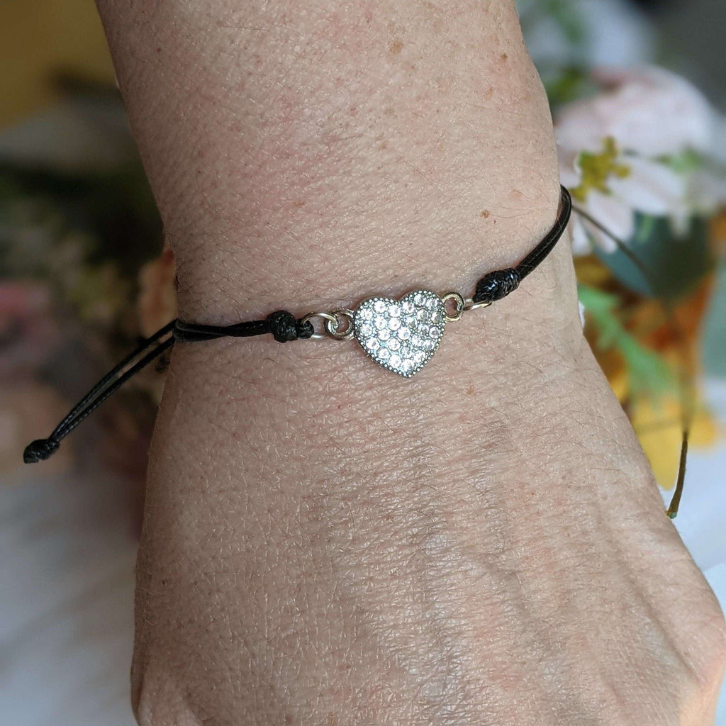 Sparkly Heart Waxed Cord surfer Bracelet