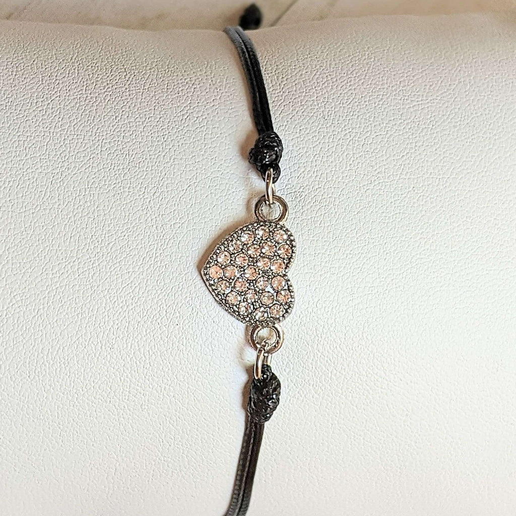 Sparkly Heart Waxed Cord surfer Bracelet
