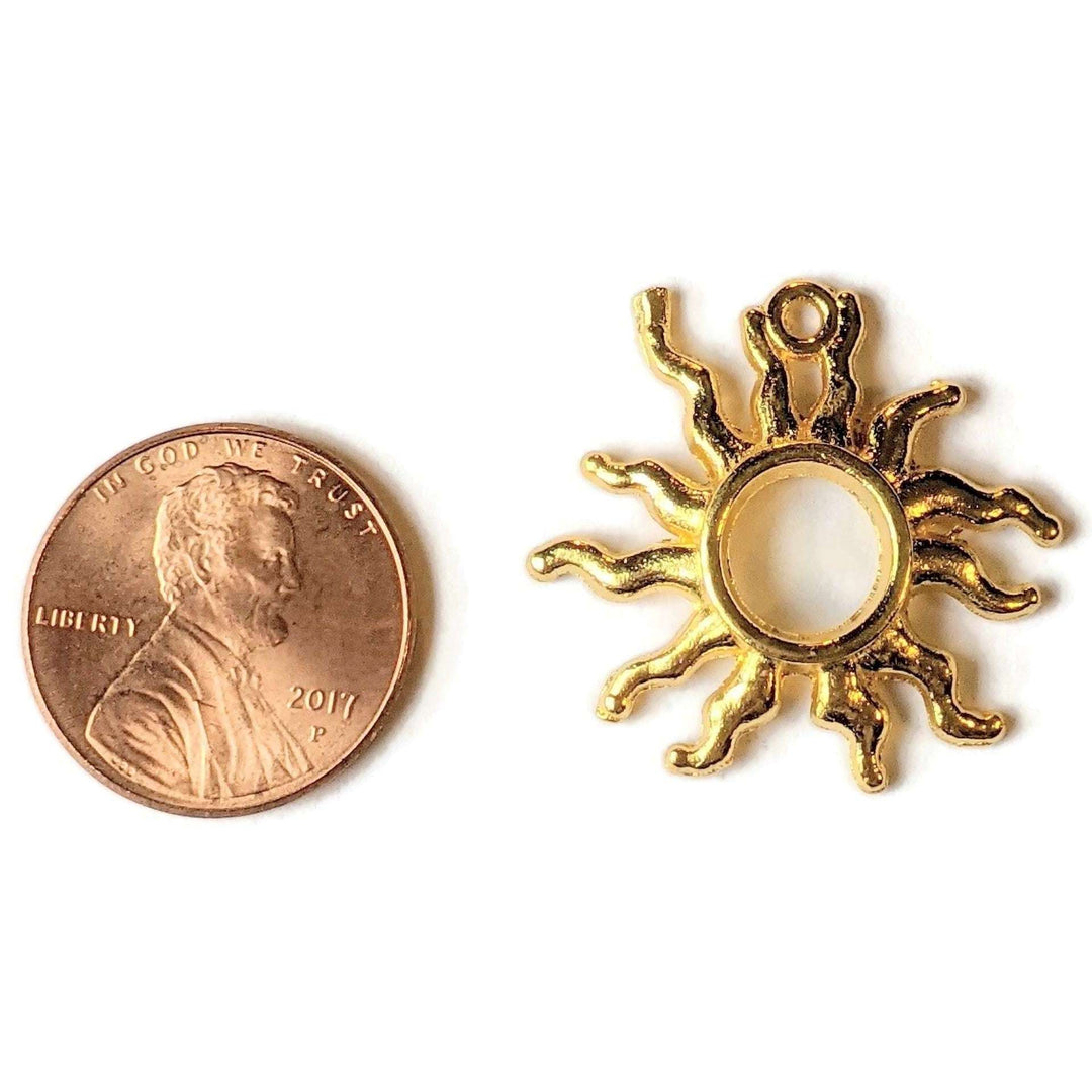 Gold Large Open Celestial Sun Charm Pendant