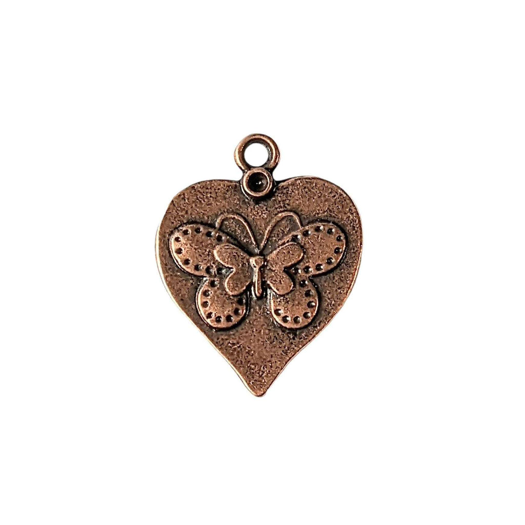 Antique Copper Butterfly Heart Charm Pendant