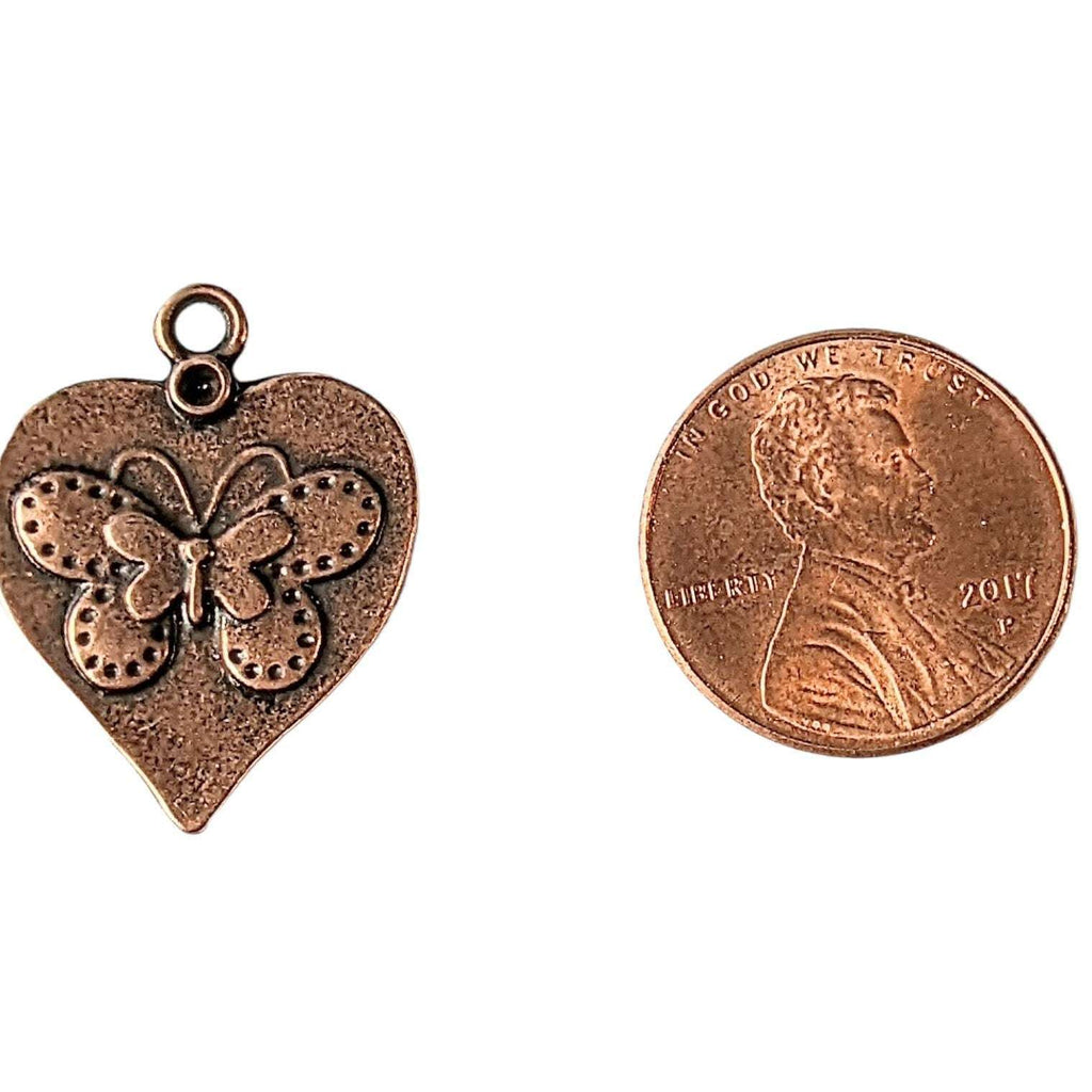 Antique Copper Butterfly Heart Charm Pendant