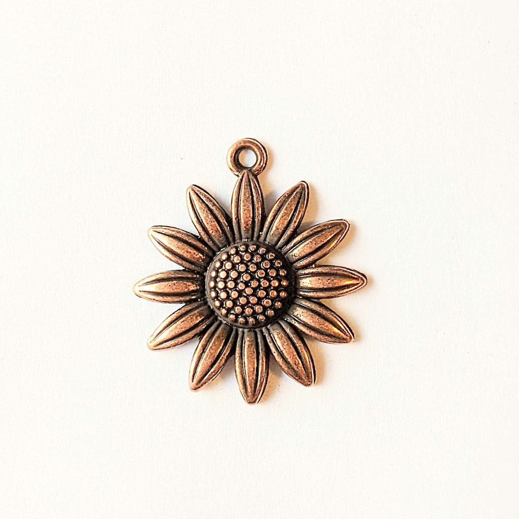 Antique Copper Sunflower Charm II
