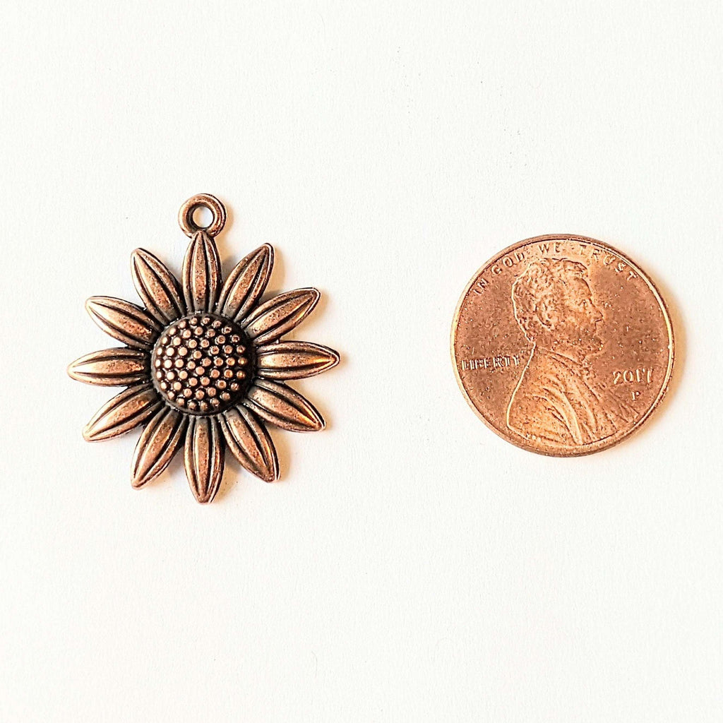 Antique Copper Sunflower Charm II